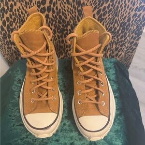 Canvas High-Top Sneakers in Mustard